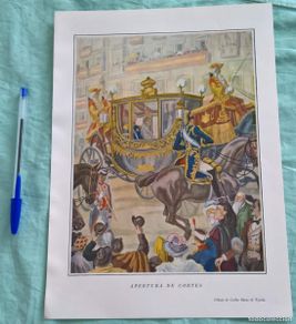 Arte: Apertura de Cortes..antigua lamina de dibujo de Carlos Saenz de Tejada..31 x 22,5 ctms